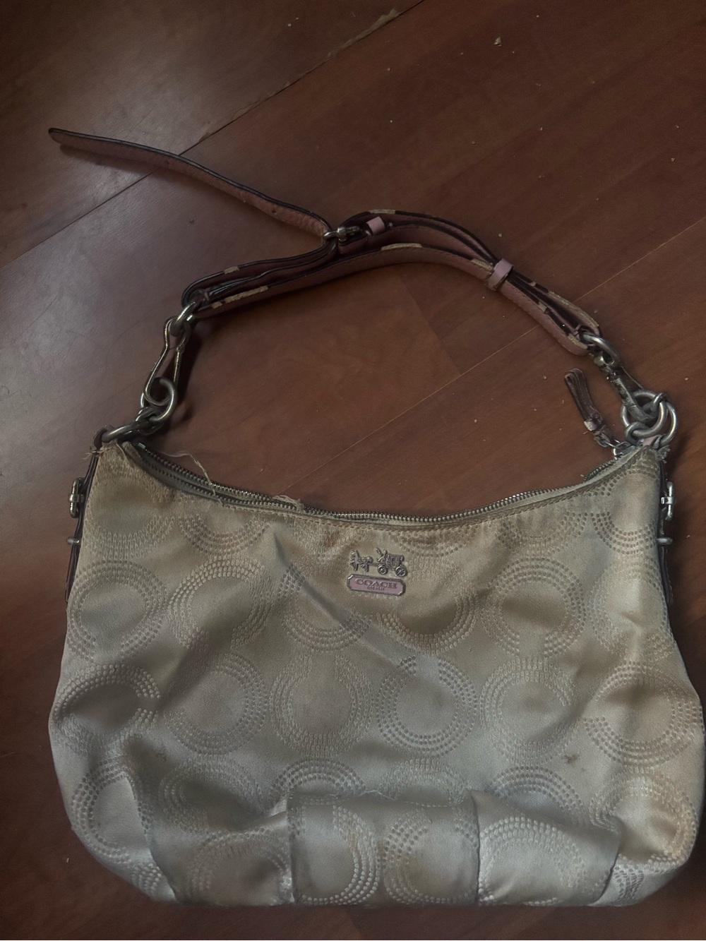 Coach Beige Signature Shoulder Bag with Brown Strap